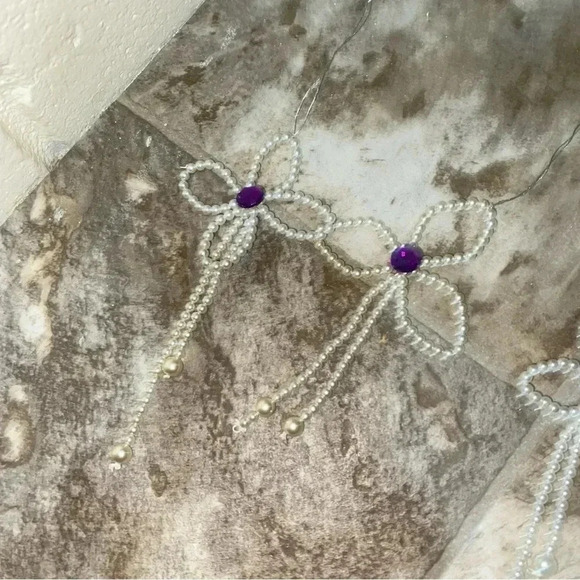 Vintage Christmas Pearl Pink and Purple Diamond Spade and Oval Shapes Ornaments - Picture 7 of 13